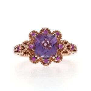 Le Vian Amethyst Sapphire Halo Ring - Rose Gold 14k Sq Cushion 2.60ctw Floral